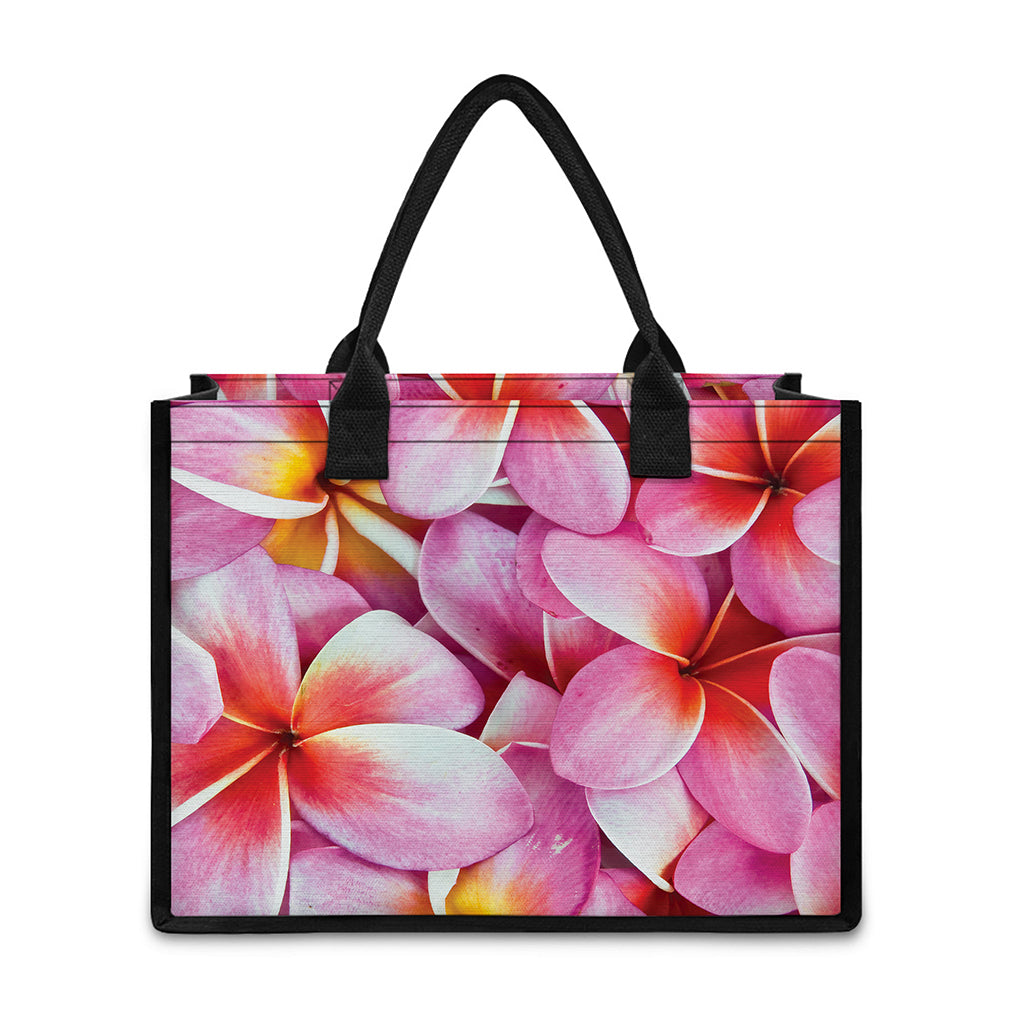 Pink Frangipani Flower Print Canvas Tote Bag