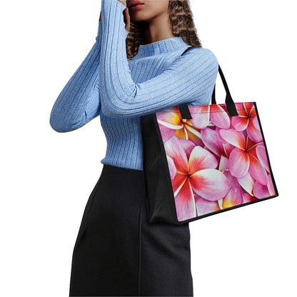Pink Frangipani Flower Print Canvas Tote Bag