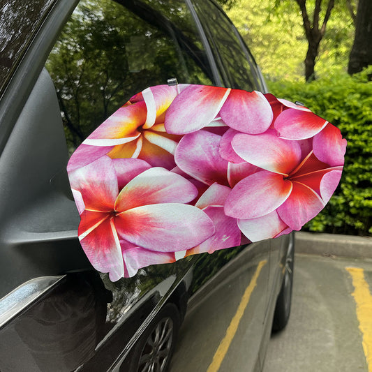 Pink Frangipani Flower Print Car Side Mirror Covers