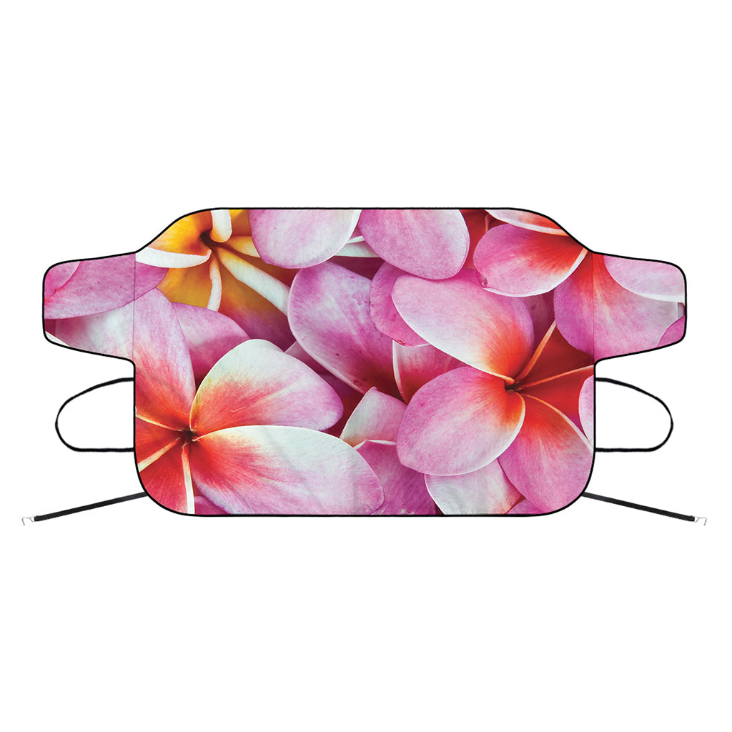 Pink Frangipani Flower Print Car Windshield Snow Cover