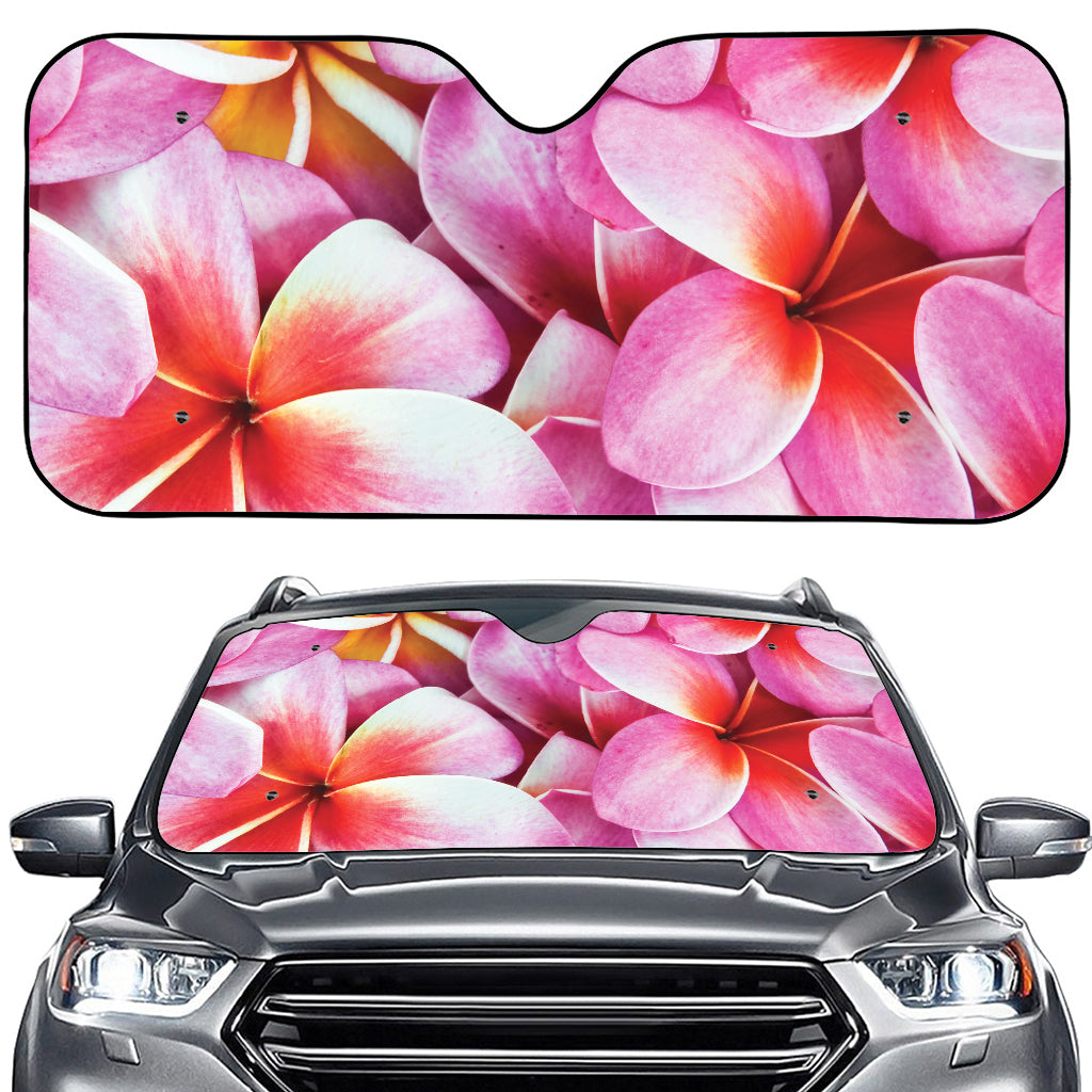 Pink Frangipani Flower Print Car Windshield Sun Shade