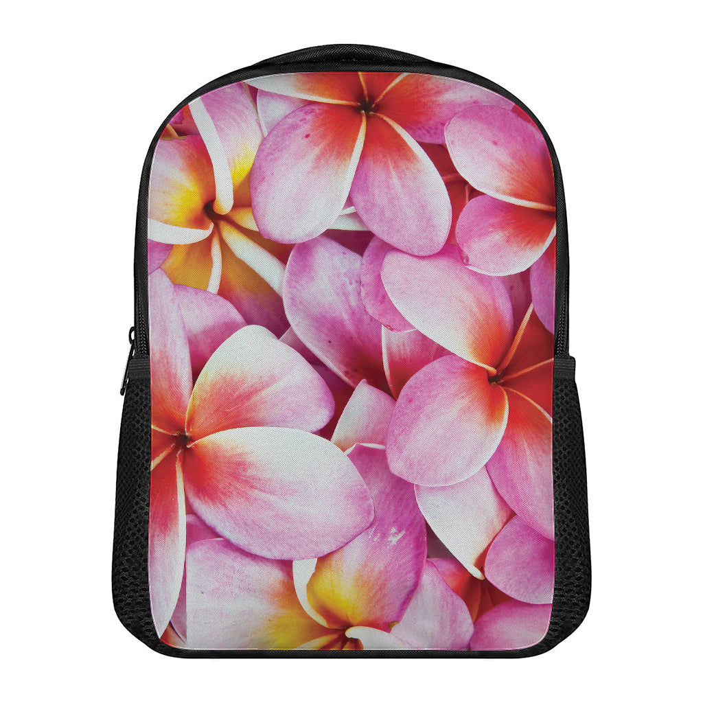 Pink Frangipani Flower Print Casual Backpack
