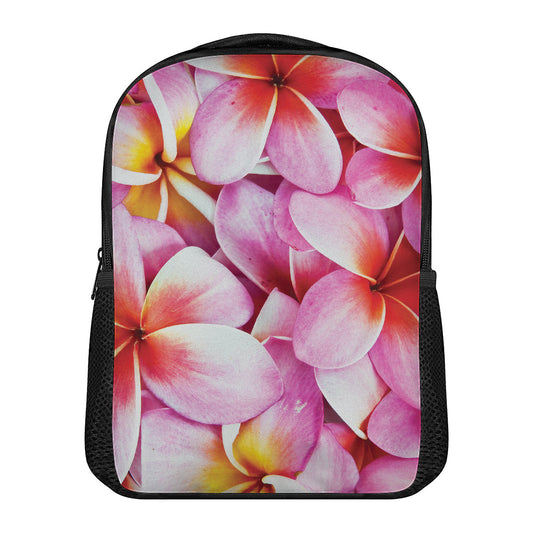 Pink Frangipani Flower Print Casual Backpack