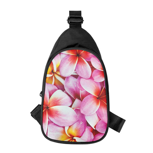 Pink Frangipani Flower Print Chest Bag