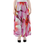 Pink Frangipani Flower Print Chiffon Maxi Skirt
