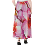 Pink Frangipani Flower Print Chiffon Maxi Skirt