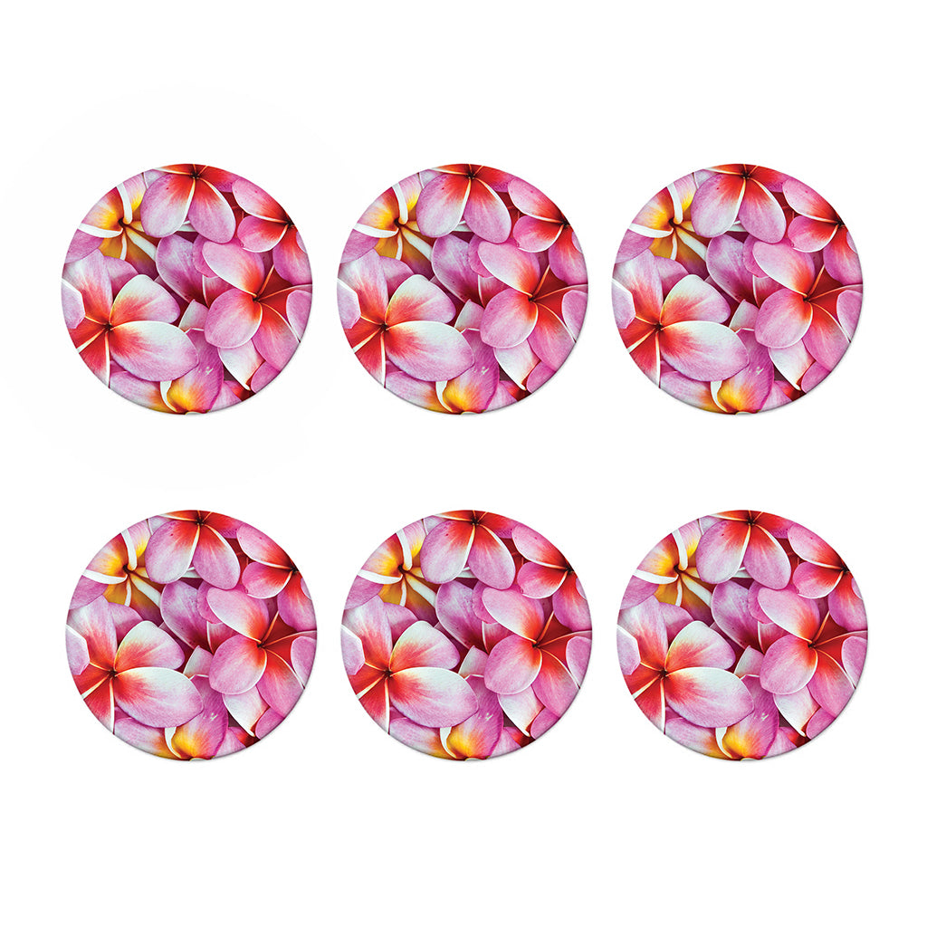 Pink Frangipani Flower Print Coaster Set