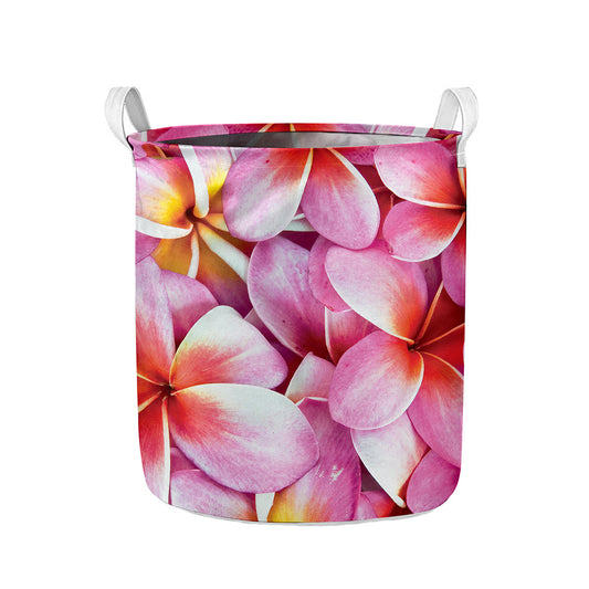 Pink Frangipani Flower Print Collapsible Laundry Basket