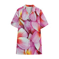 Pink Frangipani Flower Print Cotton Hawaiian Shirt