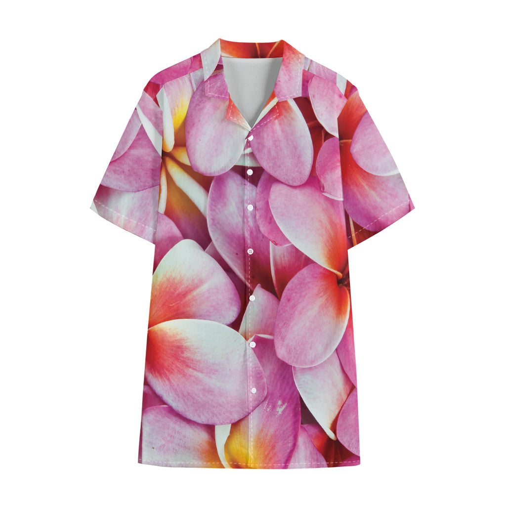 Pink Frangipani Flower Print Cotton Hawaiian Shirt