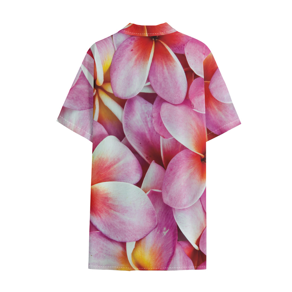 Pink Frangipani Flower Print Cotton Hawaiian Shirt