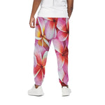 Pink Frangipani Flower Print Cotton Pants