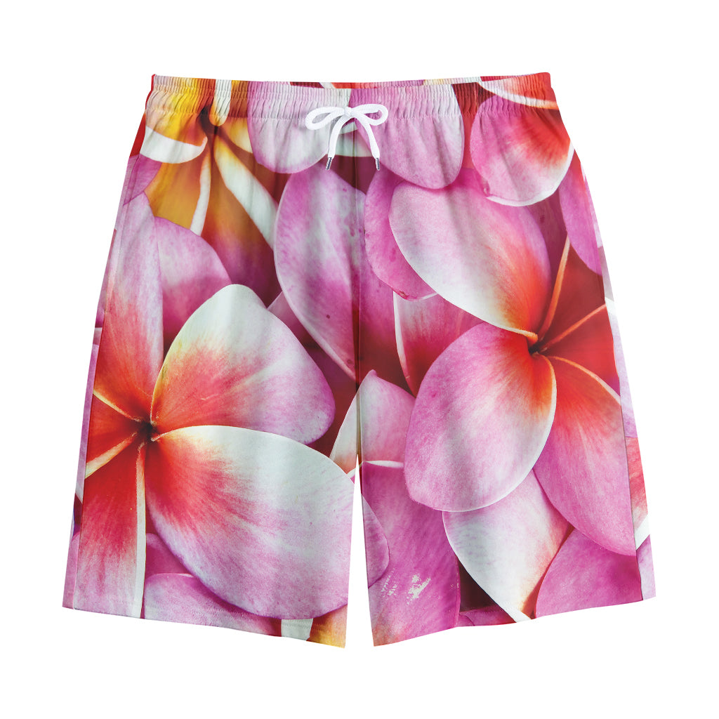 Pink Frangipani Flower Print Cotton Shorts