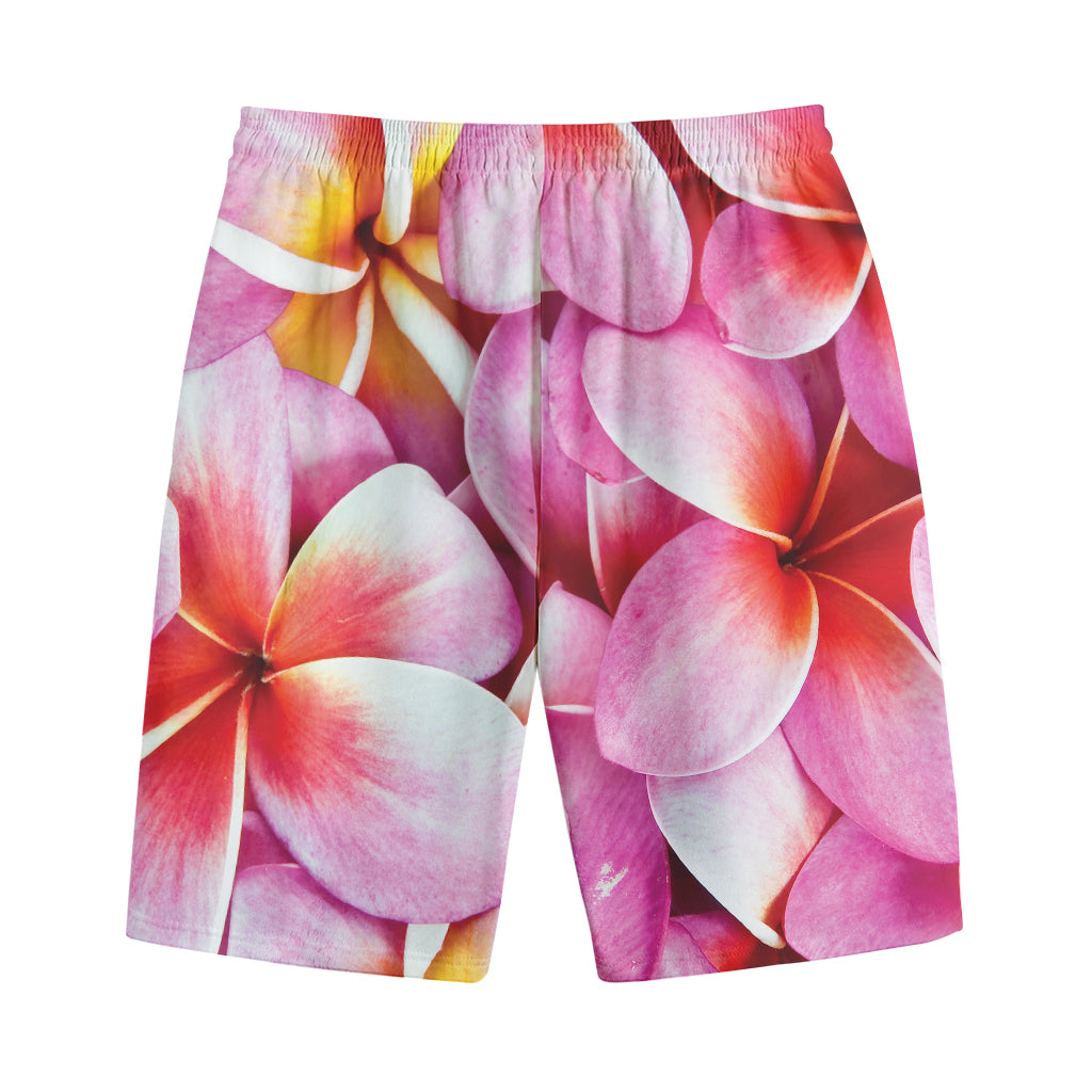 Pink Frangipani Flower Print Cotton Shorts