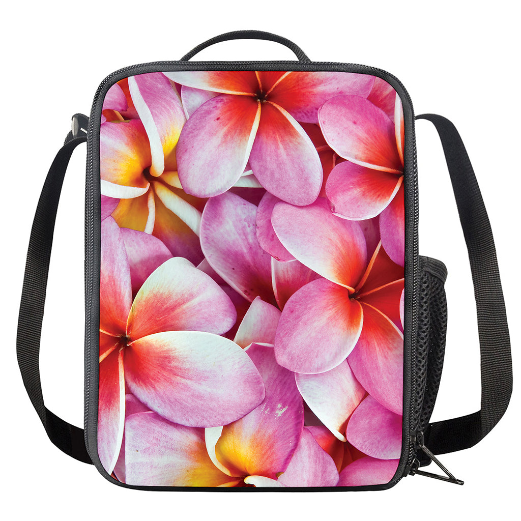Pink Frangipani Flower Print Crossbody Lunch Bag