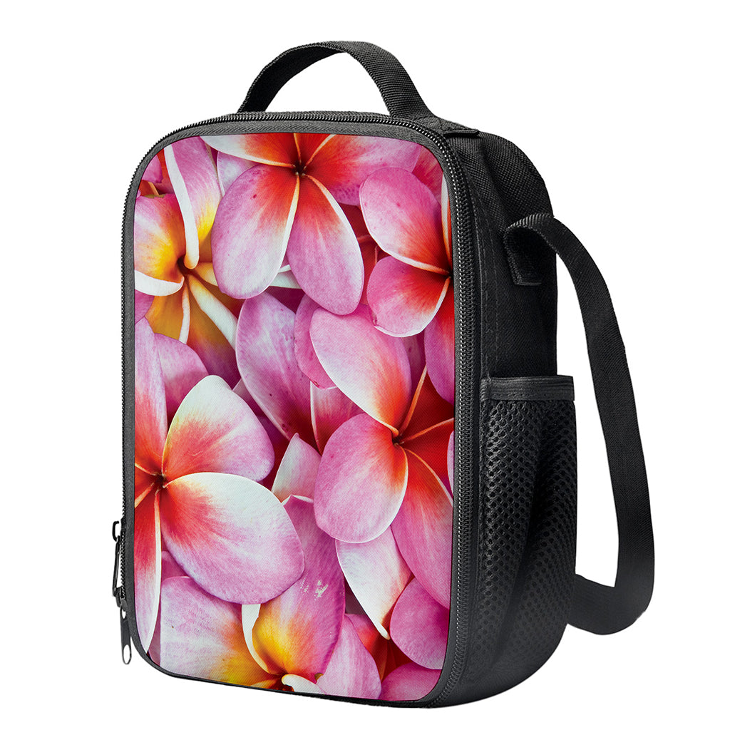 Pink Frangipani Flower Print Crossbody Lunch Bag