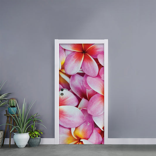 Pink Frangipani Flower Print Door Sticker