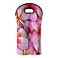 Pink Frangipani Flower Print Double Neoprene Wine Tote