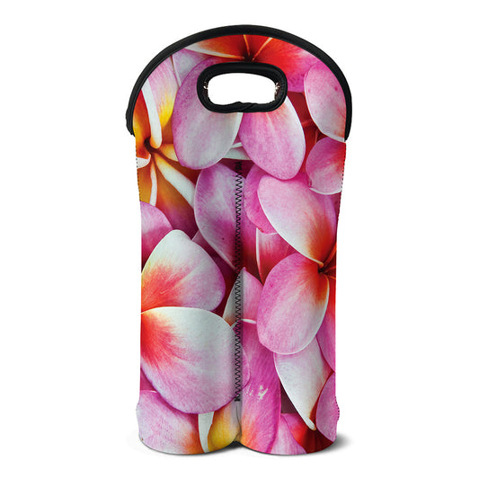 Pink Frangipani Flower Print Double Neoprene Wine Tote