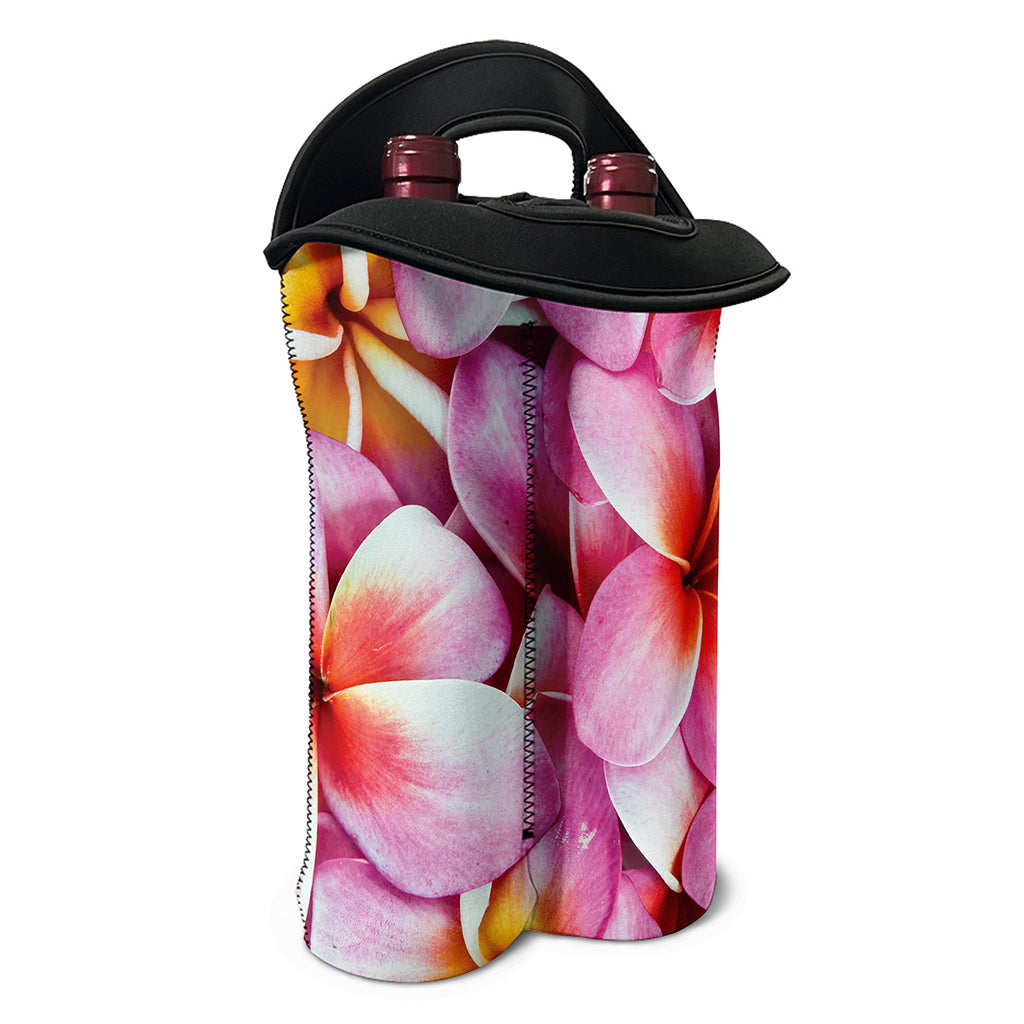 Pink Frangipani Flower Print Double Neoprene Wine Tote