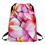 Pink Frangipani Flower Print Drawstring Backpack