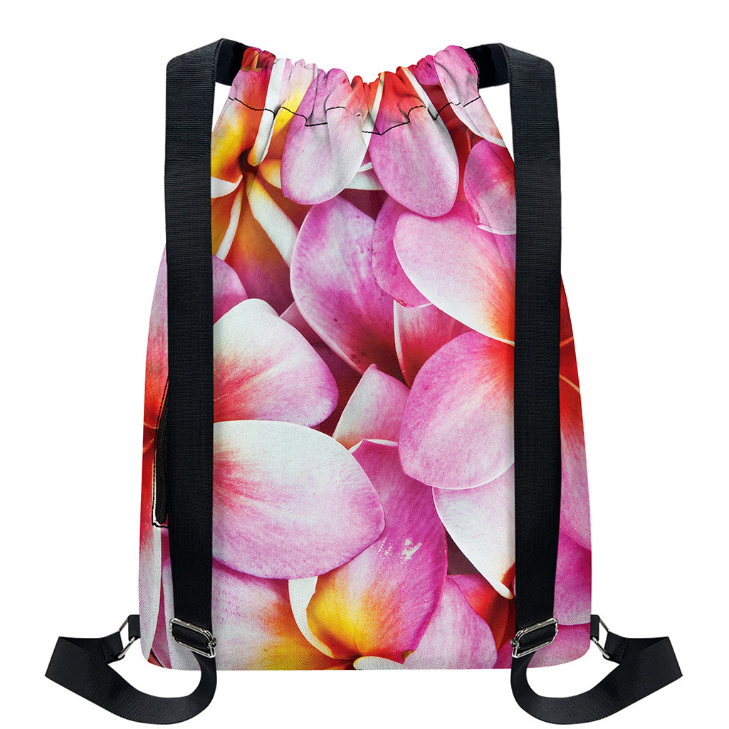 Pink Frangipani Flower Print Drawstring Backpack