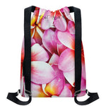 Pink Frangipani Flower Print Drawstring Backpack