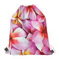 Pink Frangipani Flower Print Drawstring Bag