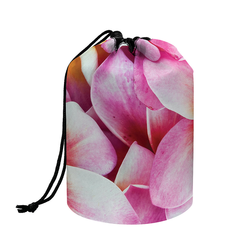 Pink Frangipani Flower Print Drawstring Makeup Bag