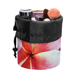 Pink Frangipani Flower Print Drawstring Makeup Bag