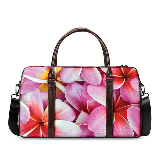 Pink Frangipani Flower Print Duffle Bag