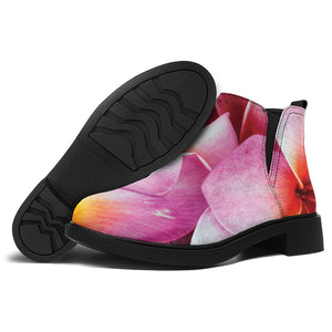 Pink Frangipani Flower Print Flat Ankle Boots