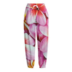 Pink Frangipani Flower Print Fleece Lined Knit Pants