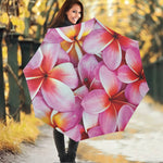 Pink Frangipani Flower Print Foldable Umbrella