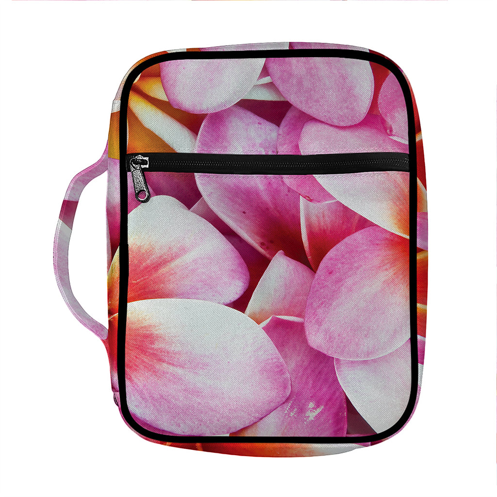 Pink Frangipani Flower Print Front Pocket Bible Bag
