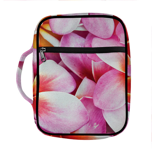 Pink Frangipani Flower Print Front Pocket Bible Bag