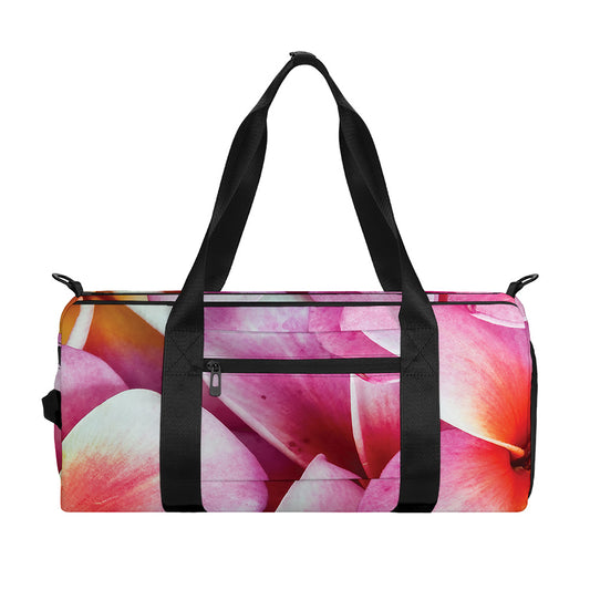 Pink Frangipani Flower Print Gym Bag