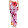 Pink Frangipani Flower Print High Slit Maxi Skirt