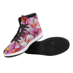 Pink Frangipani Flower Print High Top Leather Sneakers
