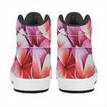Pink Frangipani Flower Print High Top Leather Sneakers