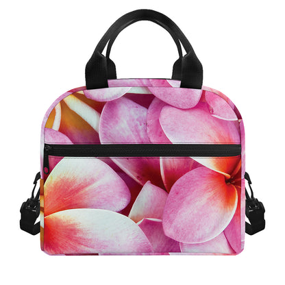 Pink Frangipani Flower Print Insulated Lunch Bag