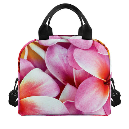 Pink Frangipani Flower Print Insulated Lunch Bag