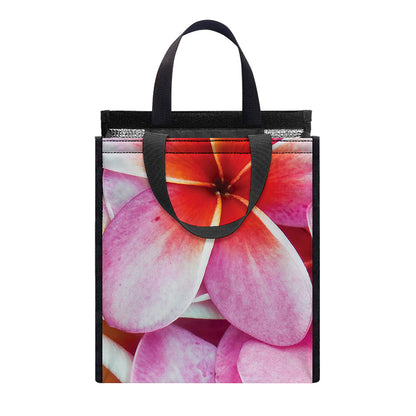 Pink Frangipani Flower Print Insulated Lunch Tote
