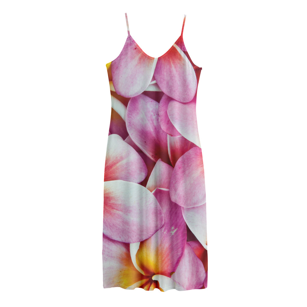 Pink Frangipani Flower Print Jersey Midi Cami Dress