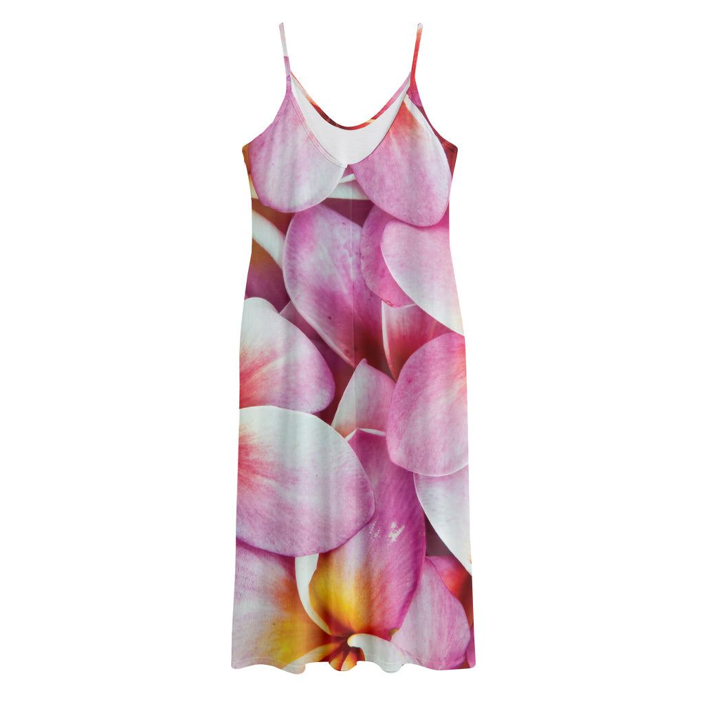 Pink Frangipani Flower Print Jersey Midi Cami Dress