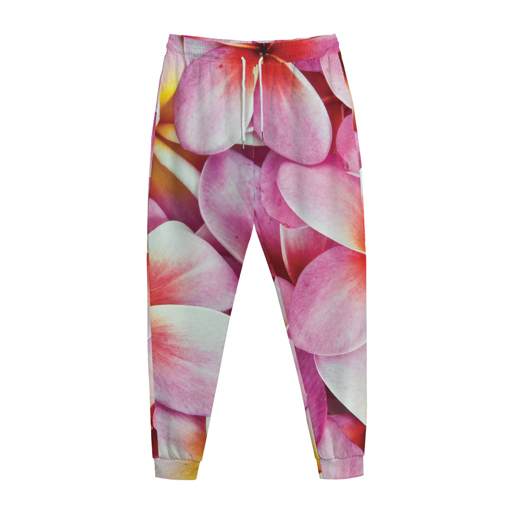 Pink Frangipani Flower Print Jogger Pants