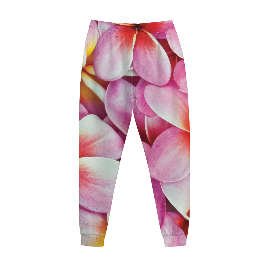 Pink Frangipani Flower Print Jogger Pants