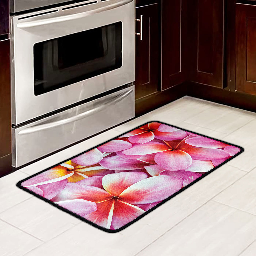 Pink Frangipani Flower Print Kitchen Mat