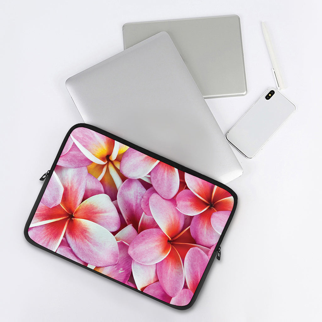 Pink Frangipani Flower Print Laptop Sleeve