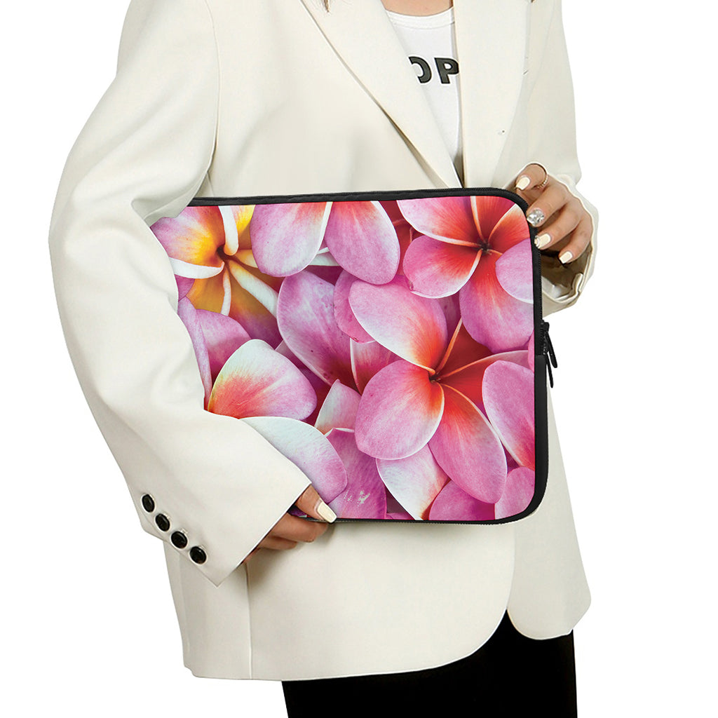 Pink Frangipani Flower Print Laptop Sleeve